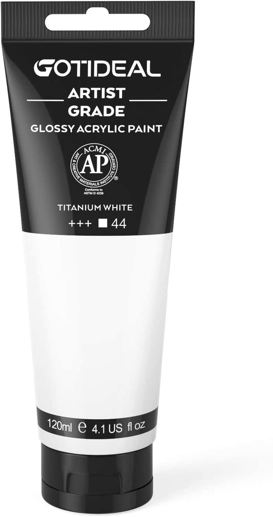 Acrylic Paint Titanium White Tubes(120Ml, 4.1 Oz) Non Toxic Non Fading,Rich Pigments for Painters, Adults & Kids, Ideal for Canvas Wood Clay Fabric Ceramic Craft Supplies (Titanium White)